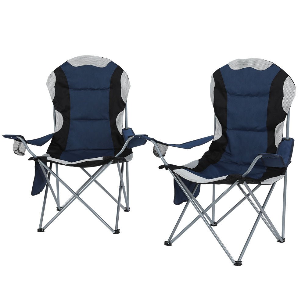 2X Camping Chairs Folding Arm Chair Portable Camping Garden Fishing - Leisure Outdoors