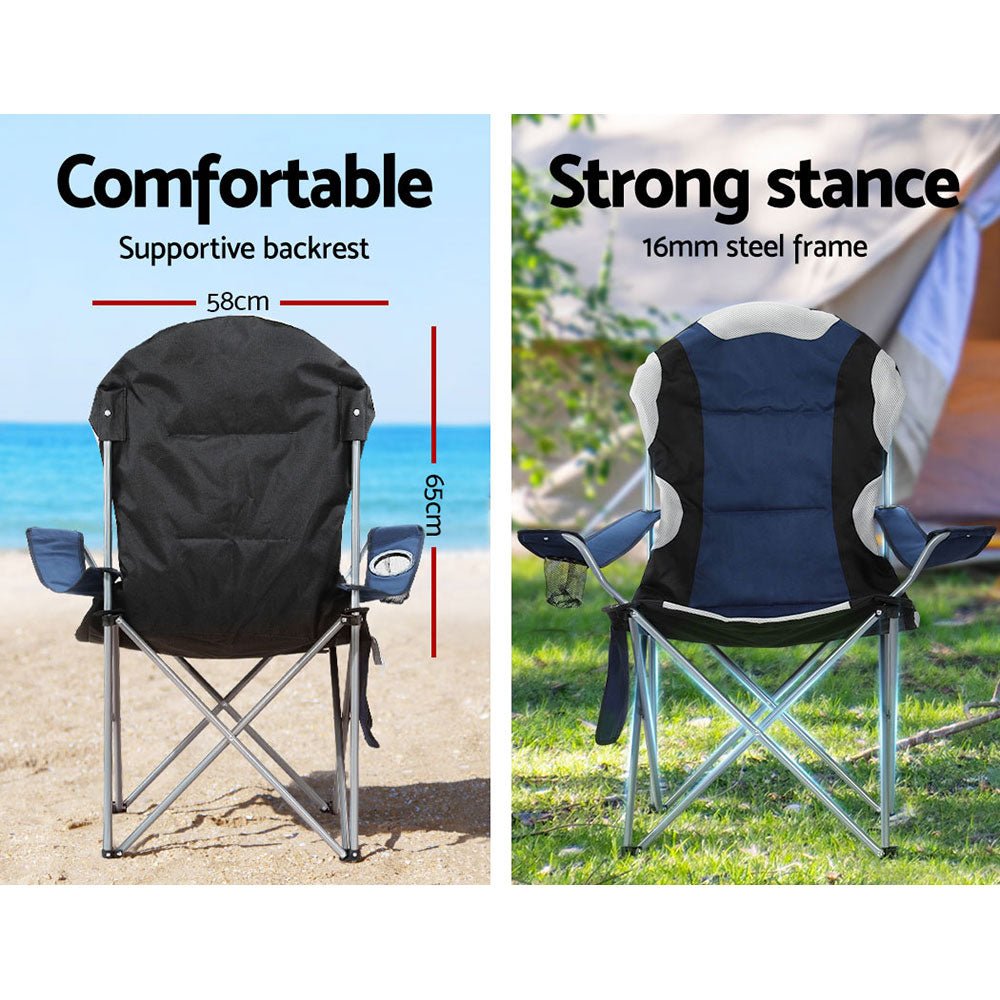 2X Camping Chairs Folding Arm Chair Portable Camping Garden Fishing - Leisure Outdoors