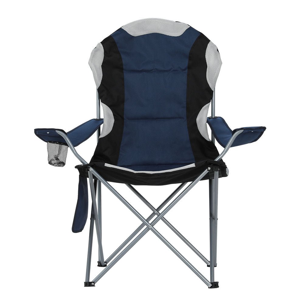 2X Camping Chairs Folding Arm Chair Portable Camping Garden Fishing - Leisure Outdoors