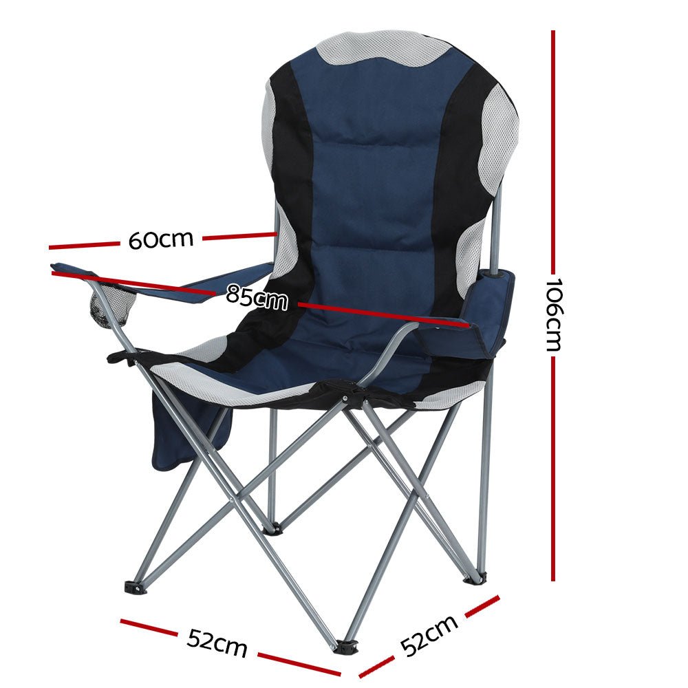 2X Camping Chairs Folding Arm Chair Portable Camping Garden Fishing - Leisure Outdoors