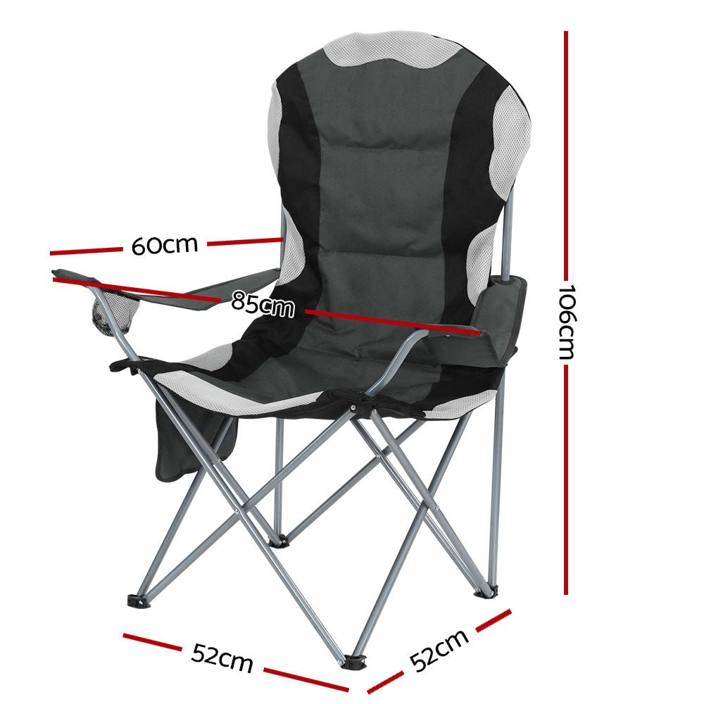 2X Folding Camping Chairs Arm Chair Portable Outdoor Beach Fishing BBQ - Leisure Outdoors