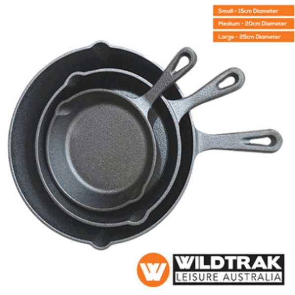 3 Piece Cast Iron Frypan Skillet Set - Leisure Outdoors