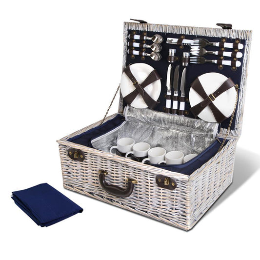 6 Person Outdoor Picnic Basket Cooler Bag Wicker - Leisure Outdoors