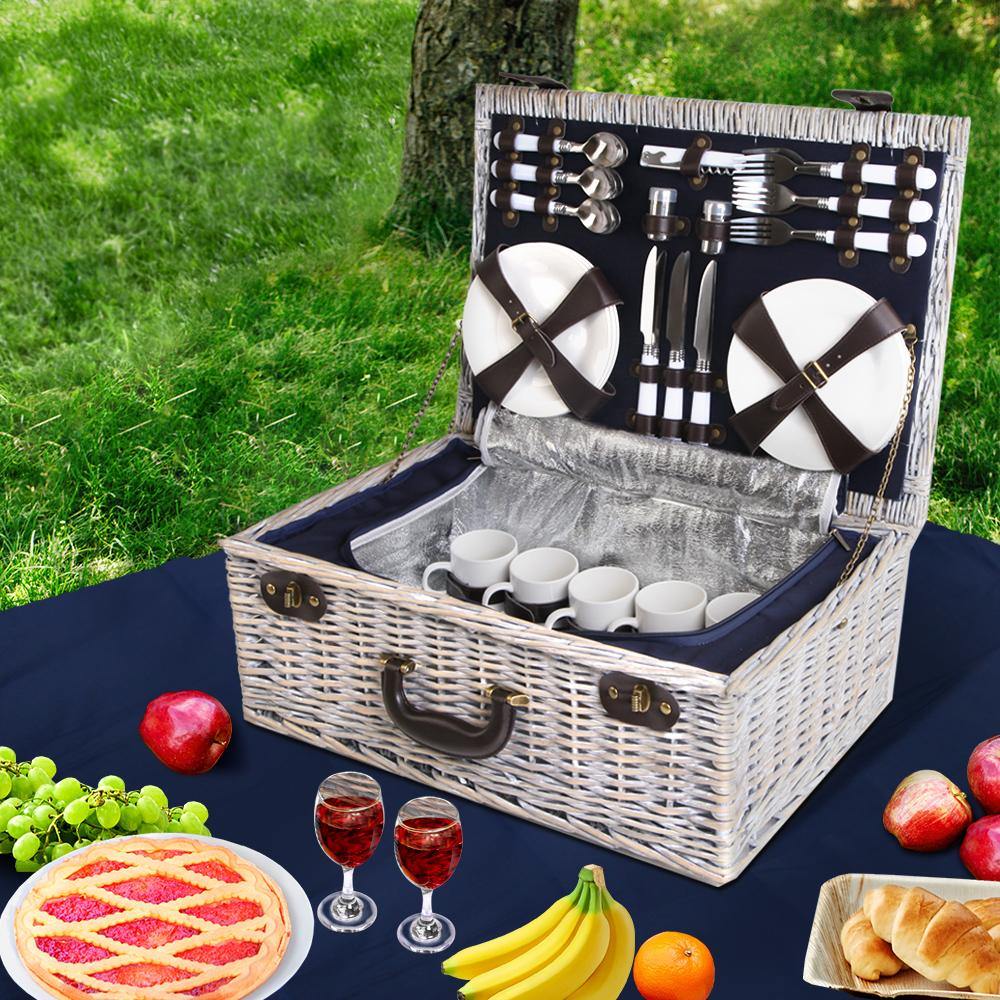 6 Person Outdoor Picnic Basket Cooler Bag Wicker - Leisure Outdoors