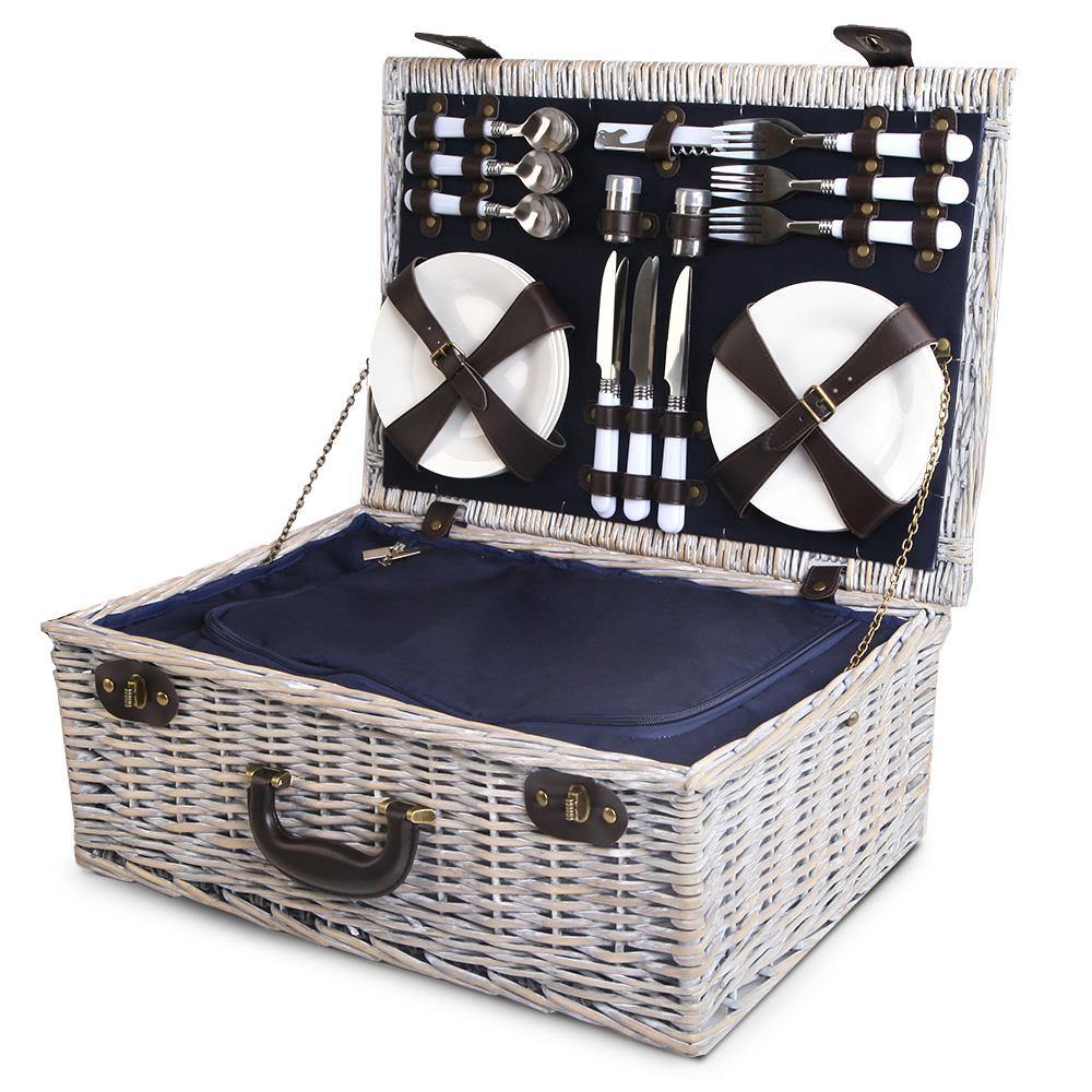 6 Person Outdoor Picnic Basket Cooler Bag Wicker - Leisure Outdoors