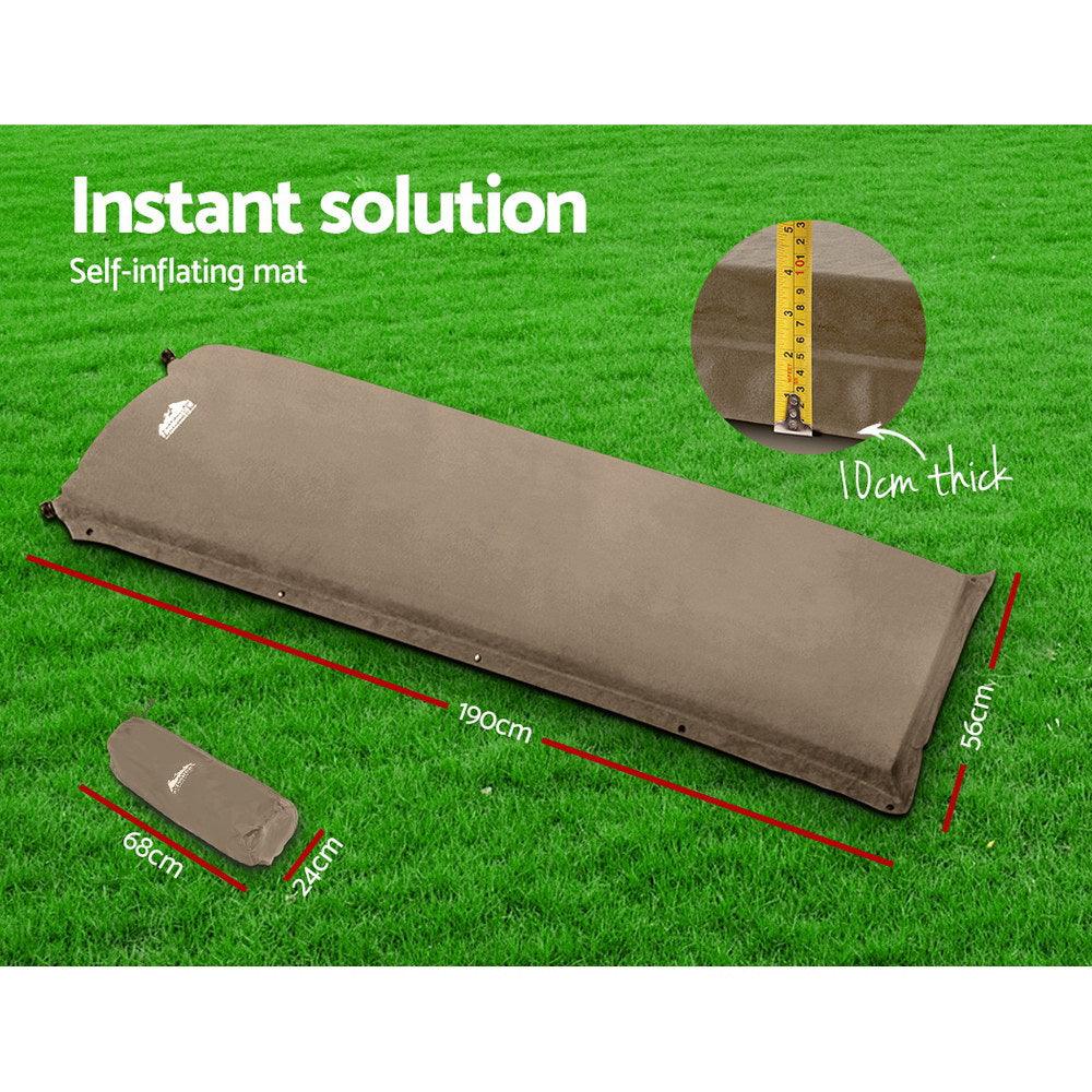 Weisshorn Single Size Self Inflating Matress Mat Joinable 10CM Thick  Coffee - Leisure Outdoors