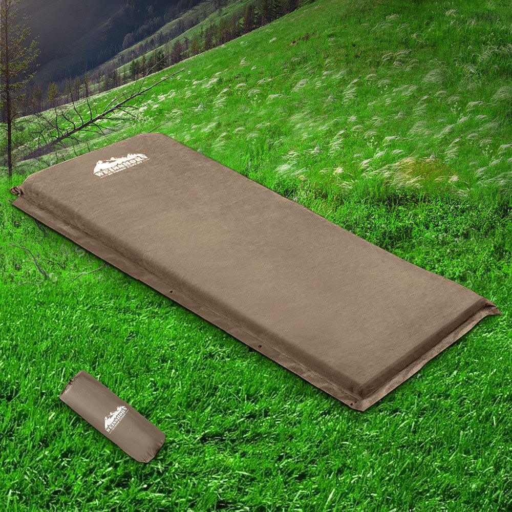 Weisshorn Single Size Self Inflating Matress Mat Joinable 10CM Thick  Coffee - Leisure Outdoors