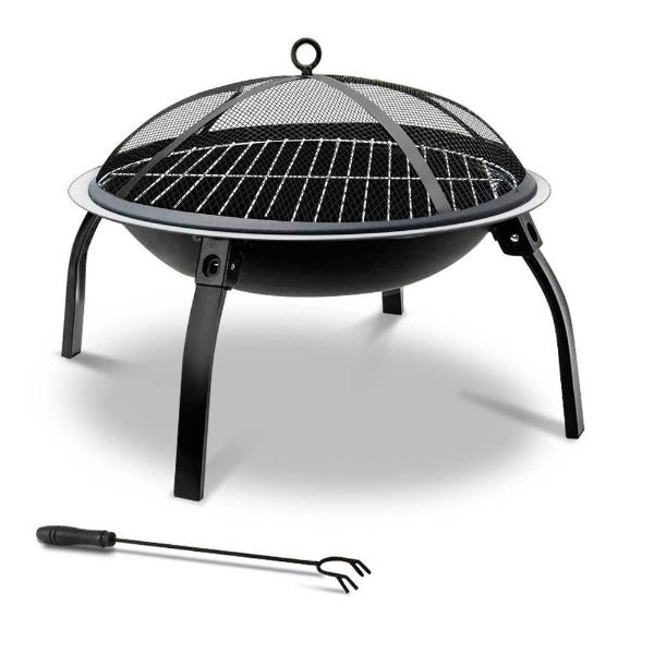 Fire Pit BBQ Charcoal Smoker Portable Outdoor Camping Pits Patio Fireplace 22" - Leisure Outdoors