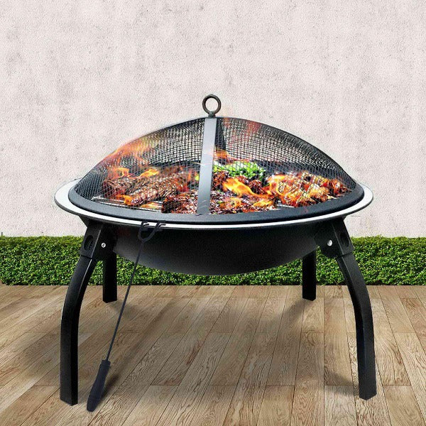 Fire Pit BBQ Charcoal Smoker Portable Outdoor Camping Pits Patio Fireplace 22" - Leisure Outdoors