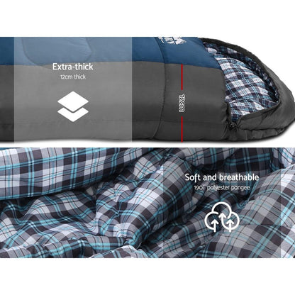 Weisshorn Sleeping Bag Bags Single Camping Hiking -20°C to 10°C Tent Winter Thermal Navy - Leisure Outdoors