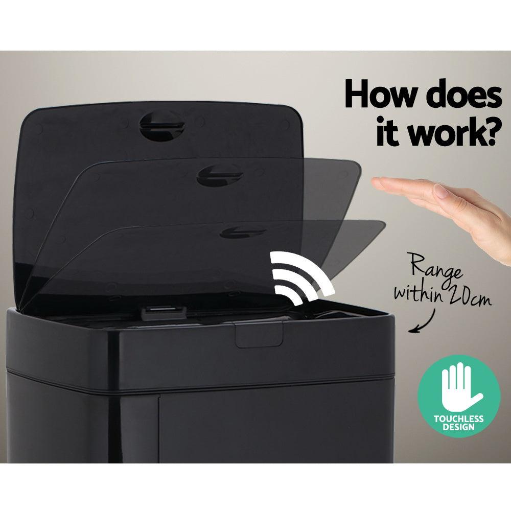 Automatic Motion Sensor Rubbish Bin 45L - Black - Leisure Outdoors