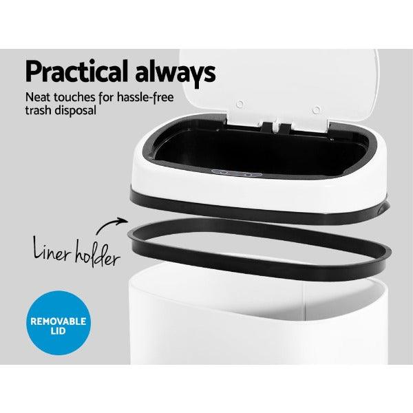 Automatic Motion Sensor Rubbish Bin 58L - White - Leisure Outdoors