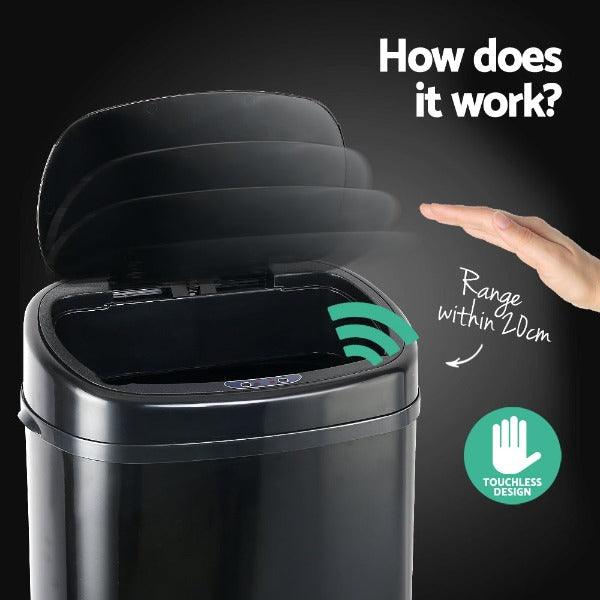 Automatic Motion Sensor Rubbish Bin 68L - Black - Leisure Outdoors