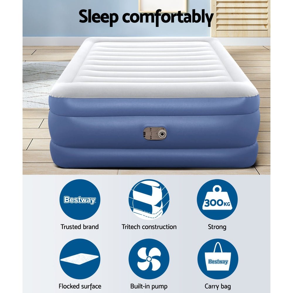 Bestway Queen Air Bed Inflatable Mattress Sleeping Mat Battery Built-in Pump - Leisure Outdoors