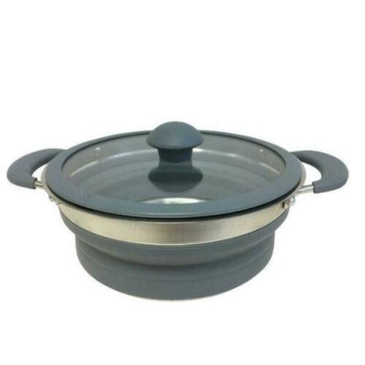 Camping 3L Collapsible Saucepan With Lid - Grey - Leisure Outdoors