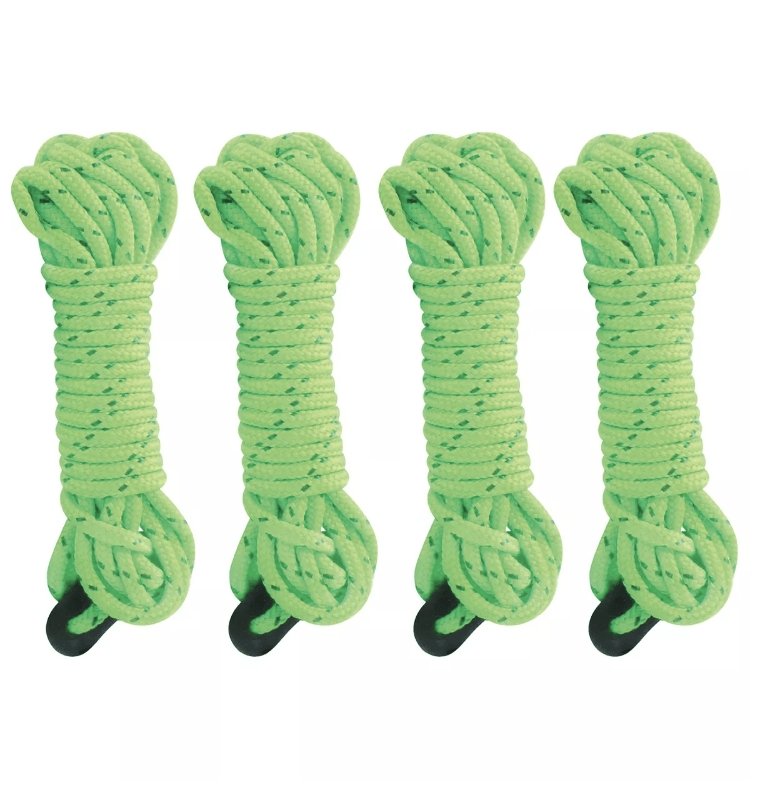 Camping Guy Tent Ropes Luminous - 4 PACK - Glow In The Dark - Leisure Outdoors