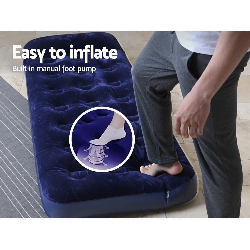 Camping Inflatable Air Bed Mattress - Built In Foot Pump - Single Size - Leisure Outdoors