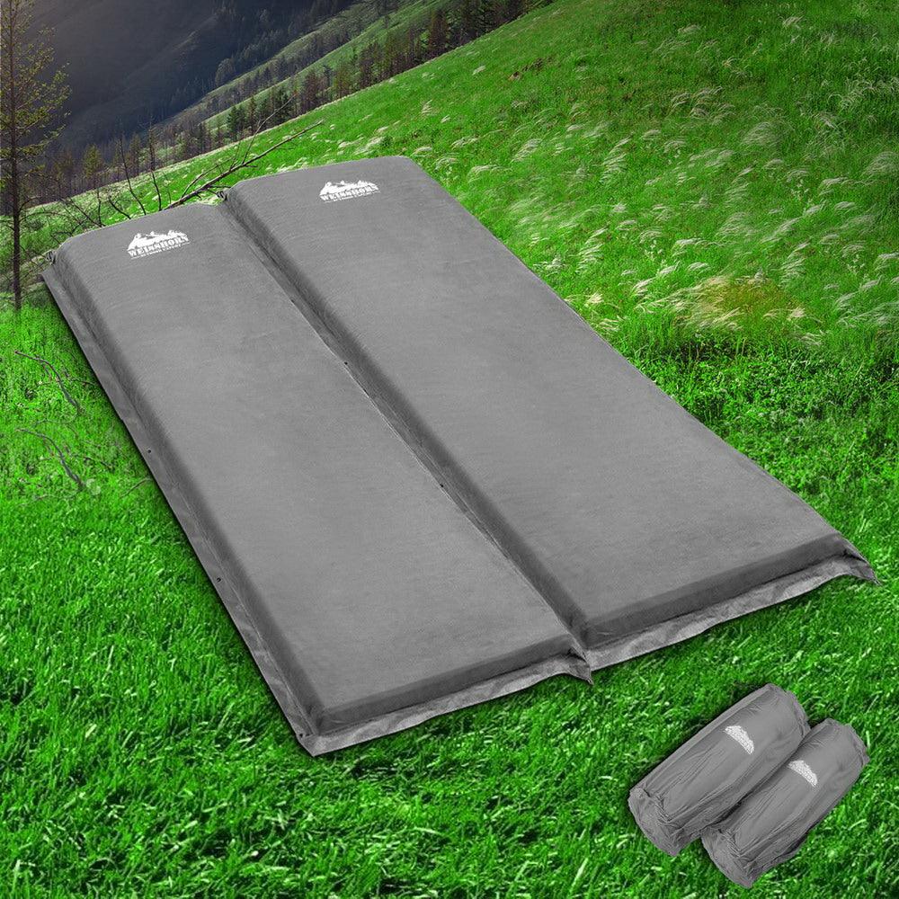 Camping Self Inflating Air Bed Mattress Mat Double 10CM Thick - Grey - Leisure Outdoors