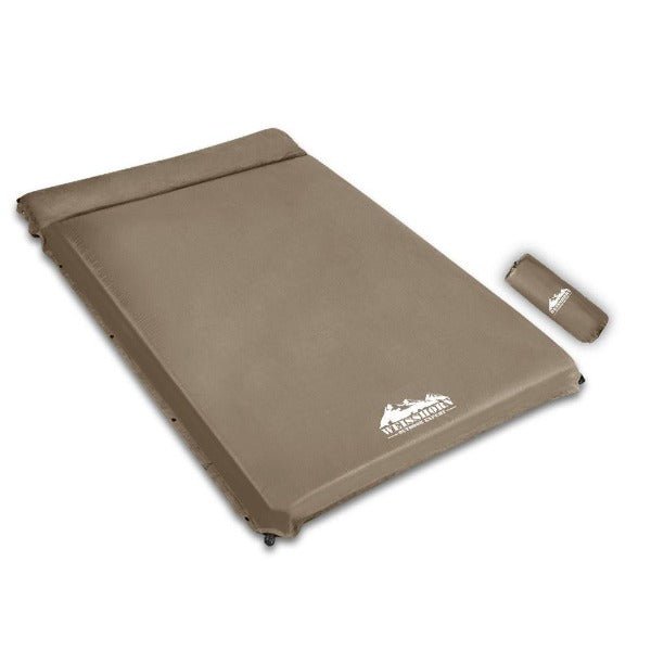 Camping Self Inflating Mattress Mat 10CM Thick - Double Size - Coffee - Leisure Outdoors