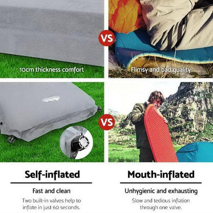 Camping Self Inflating Mattress Mat 10CM Thick - Single Size - Grey - Leisure Outdoors