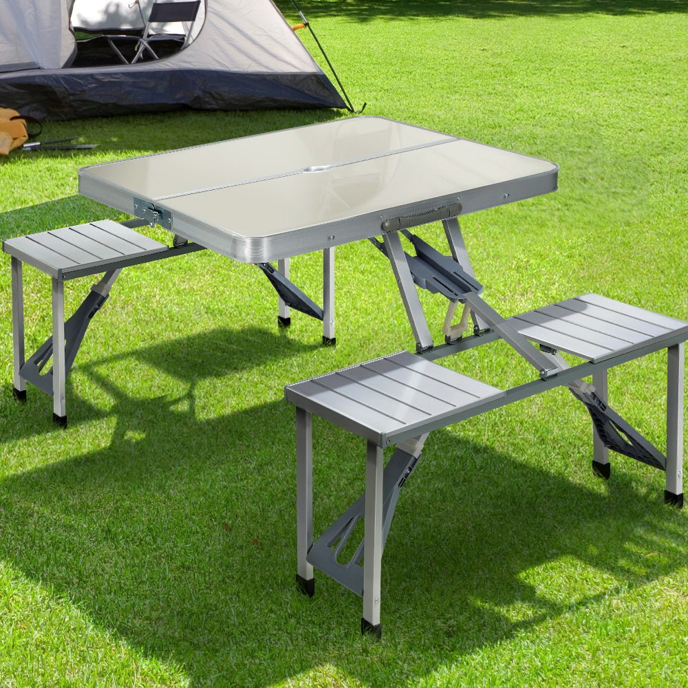 Camping Table with Chairs Folding Outdoor Picnic Beach BBQ 85CM - Leisure Outdoors