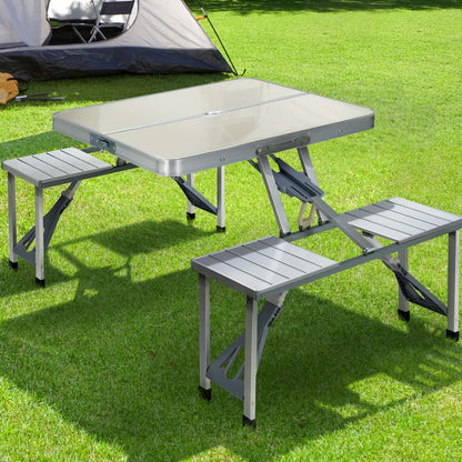 Camping Table with Chairs Folding Outdoor Picnic Beach BBQ 85CM - Leisure Outdoors