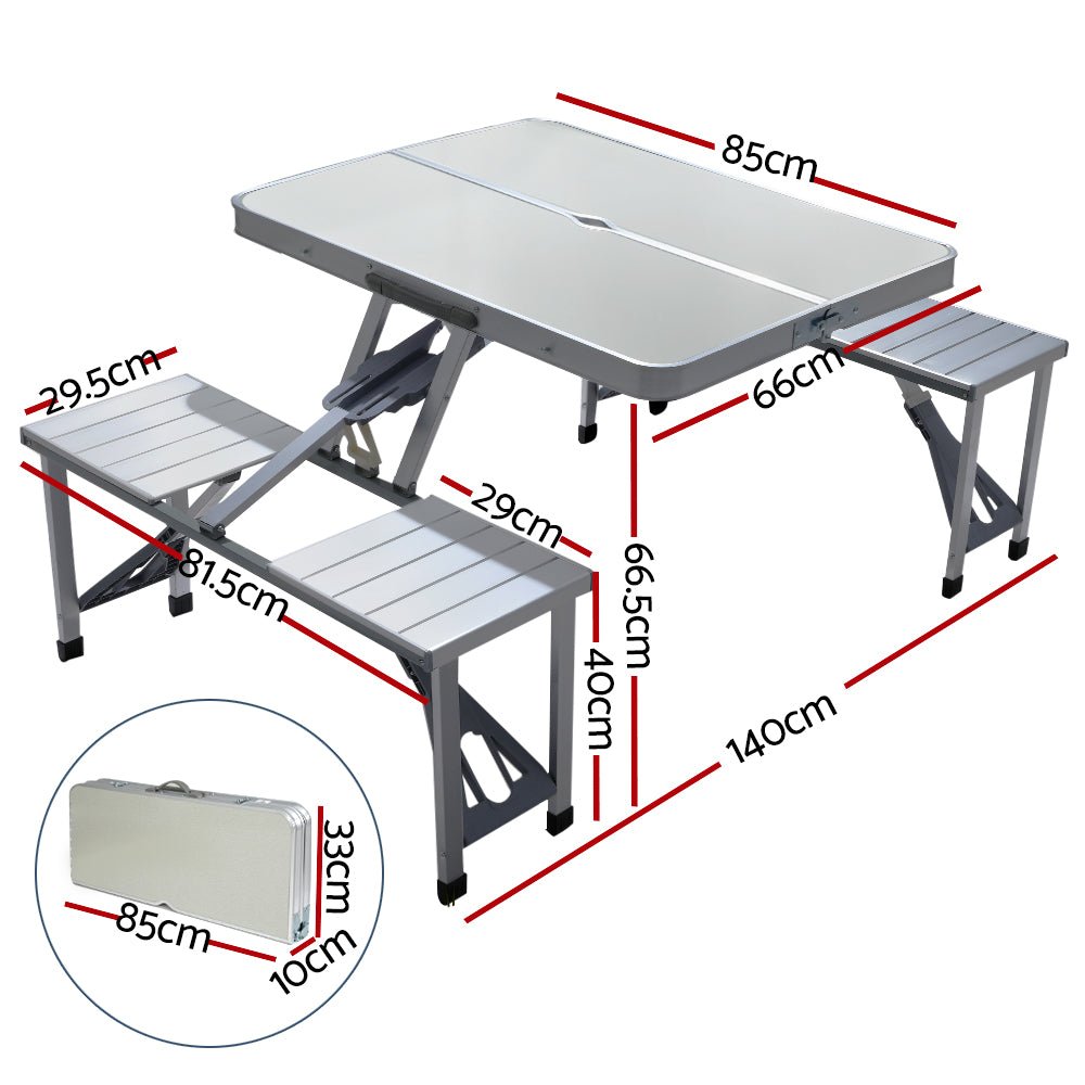 Camping Table with Chairs Folding Outdoor Picnic Beach BBQ 85CM - Leisure Outdoors