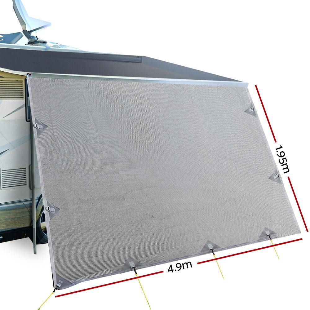 Caravan Awning Privacy Screen 4.9M x 1.95M Extra Long Drop - Drop Roll Out Awning Sun Shade Screen - Leisure Outdoors