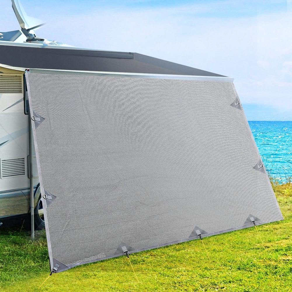 Caravan Awning Privacy Screen 4.9M x 1.95M Extra Long Drop - Drop Roll Out Awning Sun Shade Screen - Leisure Outdoors