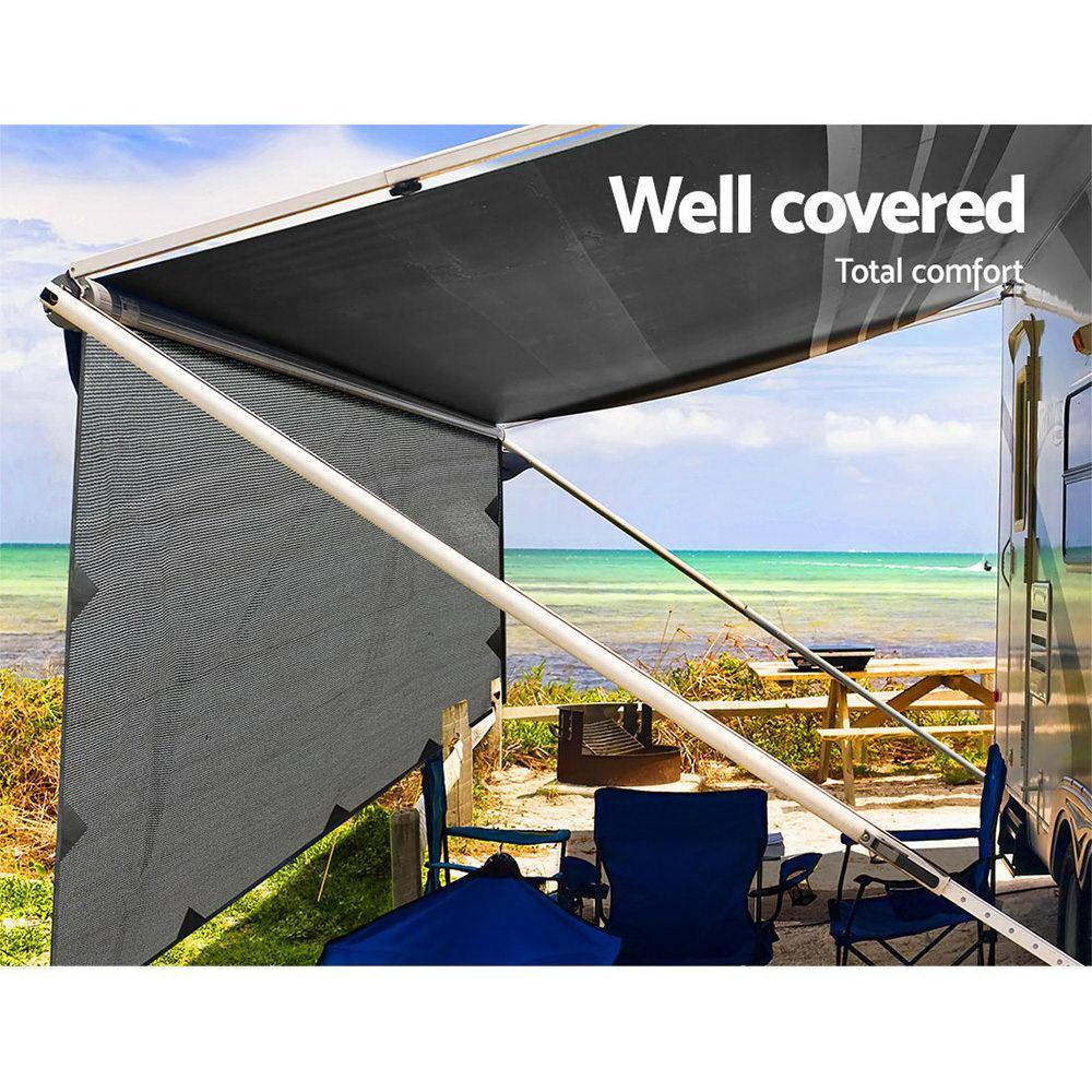 Caravan Privacy Screen 3.4M - 1.95m Long Roll Out Awning Sun Shade - Leisure Outdoors