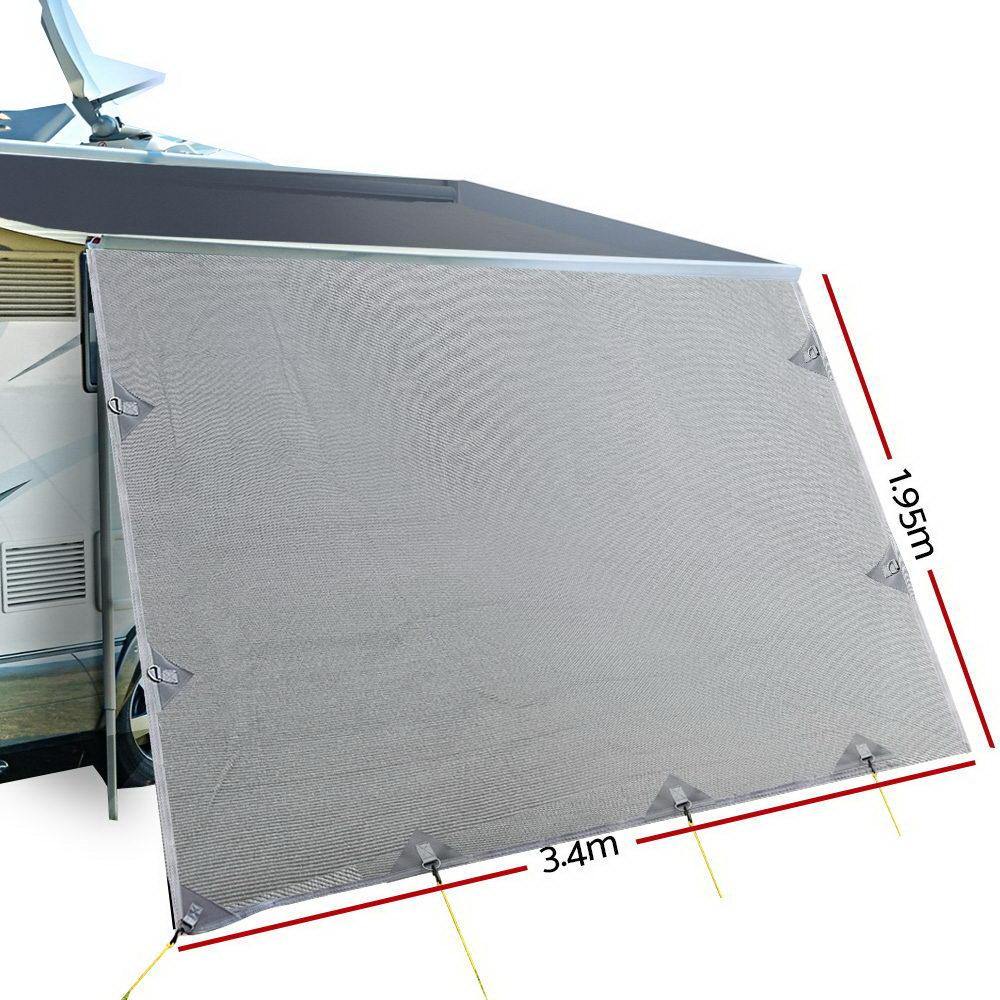 Caravan Privacy Screen 3.4M - 1.95m Long Roll Out Awning Sun Shade - Leisure Outdoors