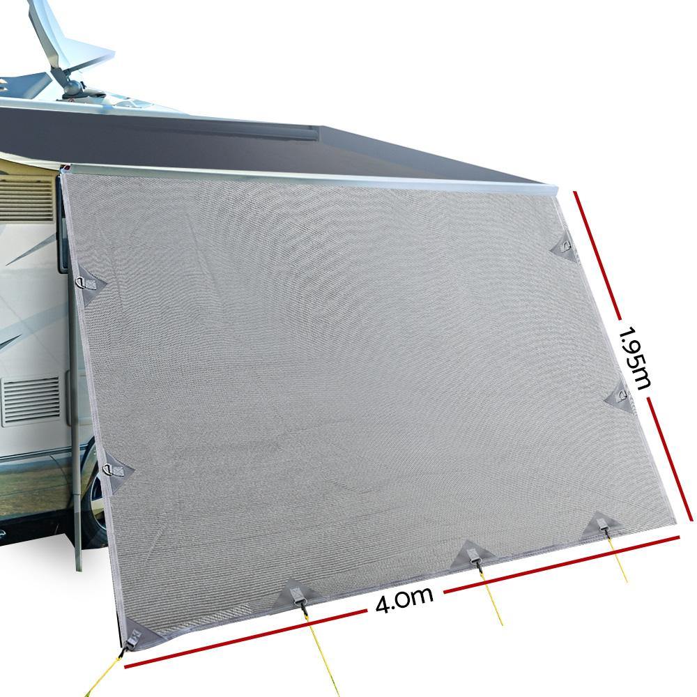 Caravan Privacy Screens 4.0M x 1.95M Extra Long - Drop Roll Out Awning Sun Shade Screen - Leisure Outdoors