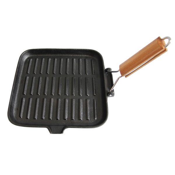 Wildtrak Cast Iron Griddle Skillet Pan with Wood Handle 24x24cm - Home And Camping - Leisure Outdoors