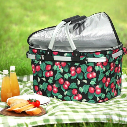 Collapsible Insulated Picnic Cooler Carry Basket- Cherry - Leisure Outdoors