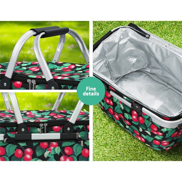 Collapsible Insulated Picnic Cooler Carry Basket- Cherry - Leisure Outdoors