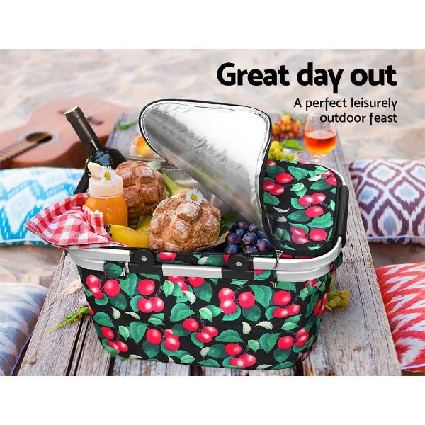 Collapsible Insulated Picnic Cooler Carry Basket- Cherry - Leisure Outdoors