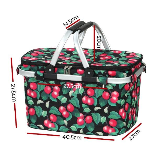 Collapsible Insulated Picnic Cooler Carry Basket- Cherry - Leisure Outdoors