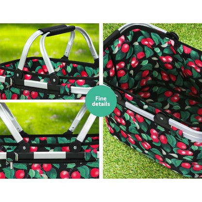 Collapsible Picnic Carry Basket - Cherry - Leisure Outdoors