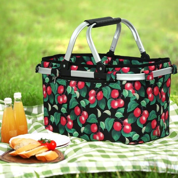 Collapsible Picnic Carry Basket - Cherry - Leisure Outdoors