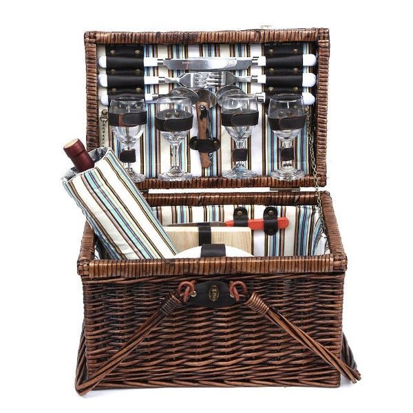 Deluxe 4 Person Picnic Basket With Insulated Wine Bag - Leisure Outdoors