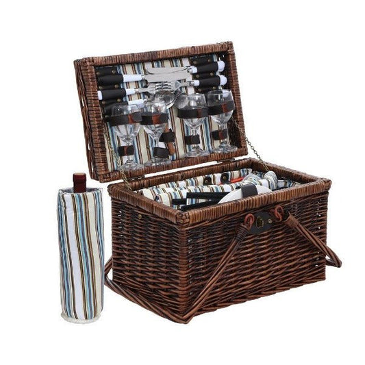 Deluxe 4 Person Picnic Basket With Insulated Wine Bag - Leisure Outdoors