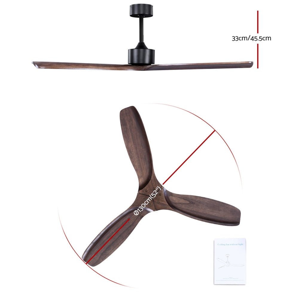 Devanti 52'' Ceiling Fan With Remote Control Fans 3 Wooden Blades Timer 1300mm - Leisure Outdoors