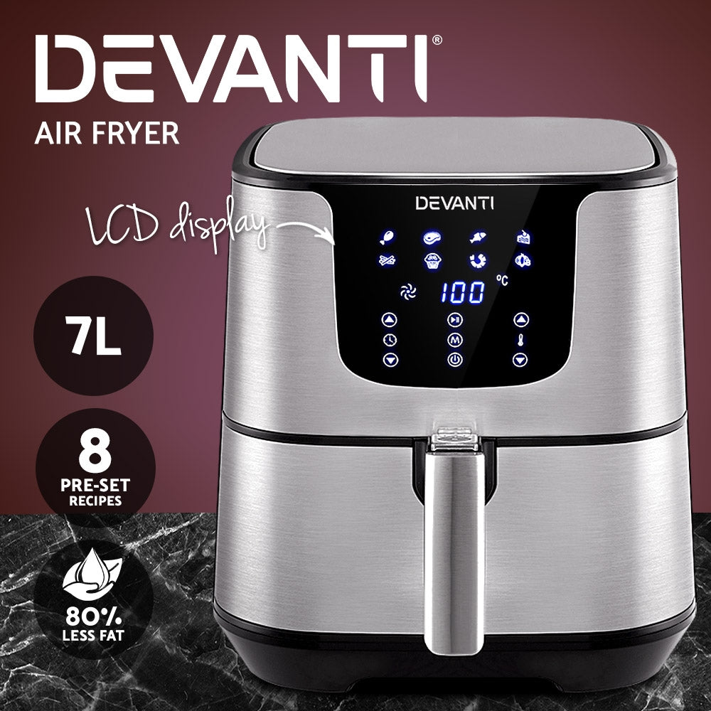 Devanti Air Fryer 7L LCD Fryers Oil Free Oven Airfryer Kitchen Healthy Cooker - Leisure Outdoors