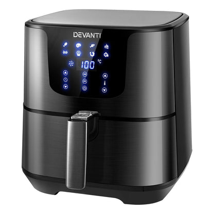 Devanti Air Fryer 7L LCD Fryers Oven Airfryer Kitchen Healthy Cooker Stainless Steel - Leisure Outdoors