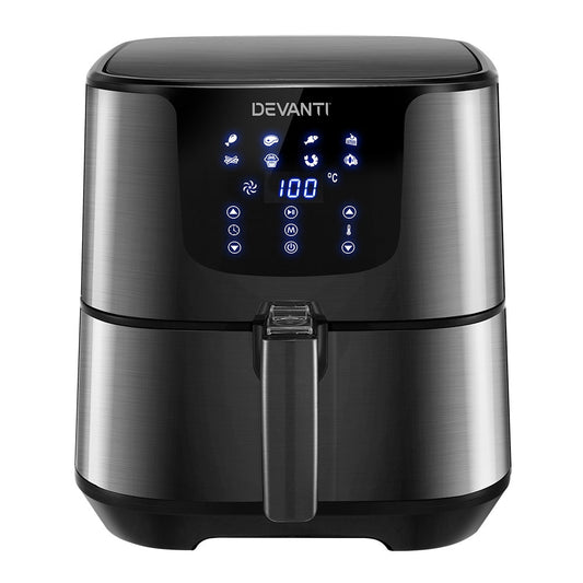 Devanti Air Fryer 7L LCD Fryers Oven Airfryer Kitchen Healthy Cooker Stainless Steel - Leisure Outdoors