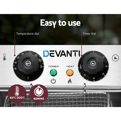 Devanti Commercial Electric Single Deep Fryer - Silver - Leisure Outdoors