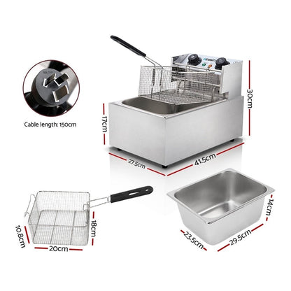 Devanti Commercial Electric Single Deep Fryer - Silver - Leisure Outdoors