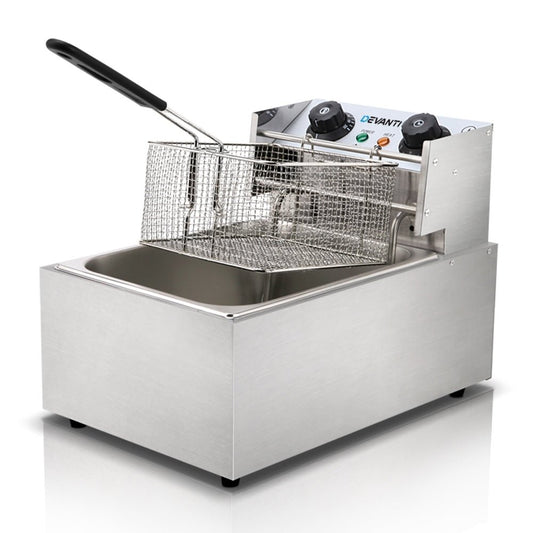 Devanti Commercial Electric Single Deep Fryer - Silver - Leisure Outdoors