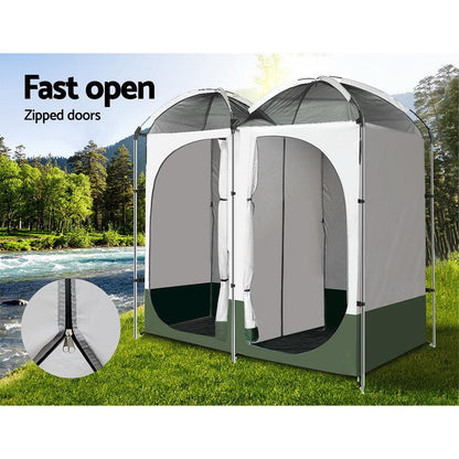 Double Camping Shower Toilet Tent - Outdoor Portable Change Room - Leisure Outdoors