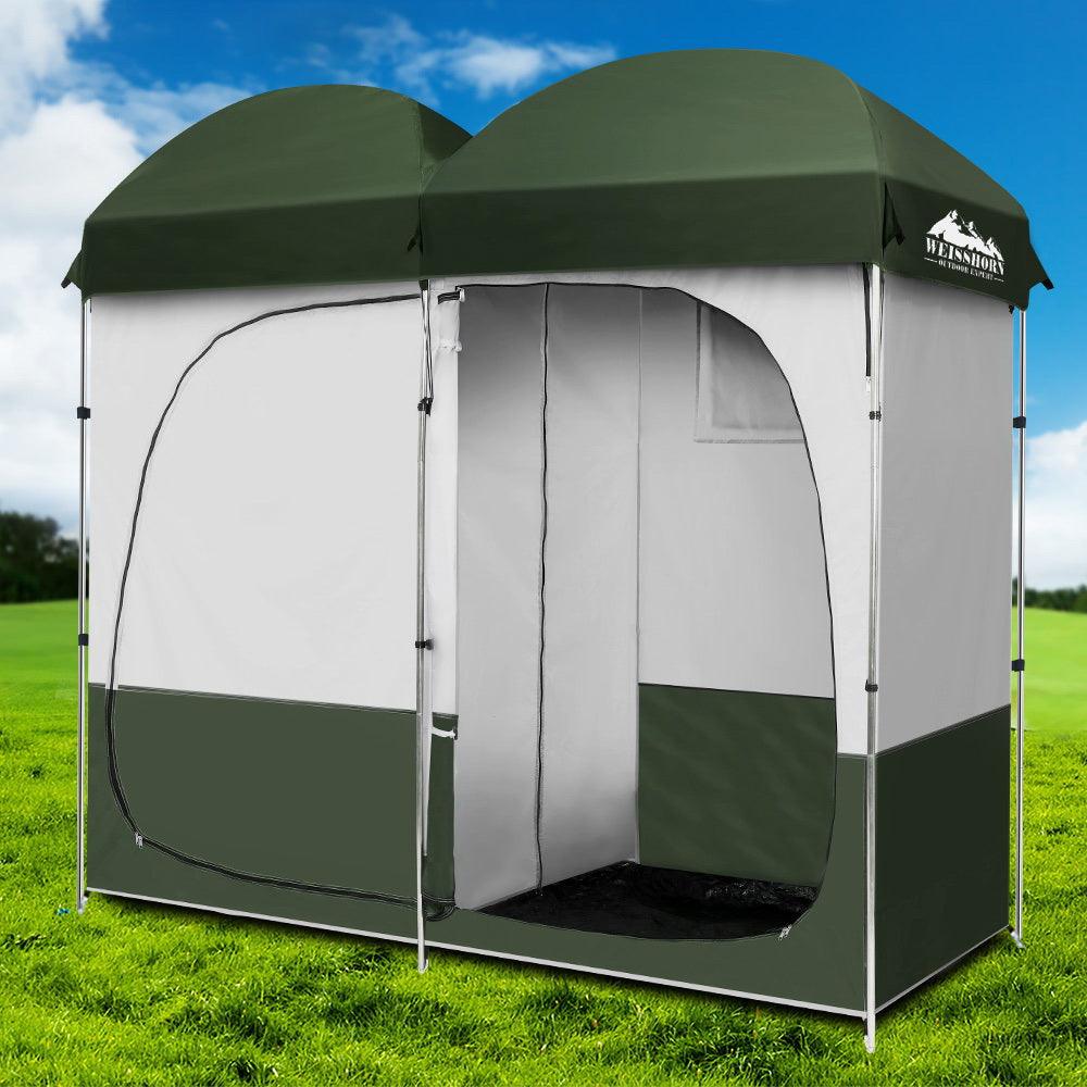 Double Camping Shower Toilet Tent - Outdoor Portable Change Room - Leisure Outdoors